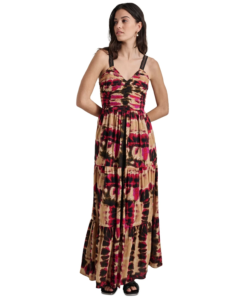 Dkny Women's Cotton Printed Tiered Maxi Dress