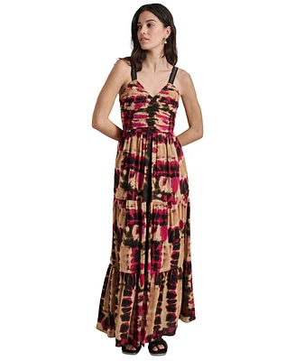 Dkny Women's Cotton Printed Tiered Maxi Dress