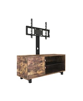 Rustic Brown Tv Console With Push-To-Open Storage Cabinet For Tv Up To 65In Wood & Glass