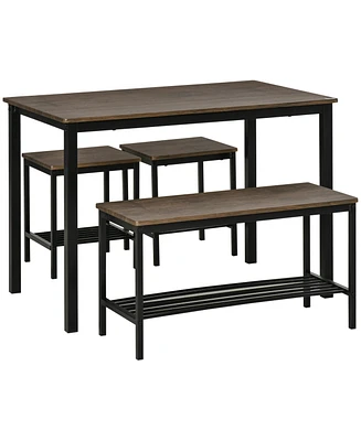 Homcom Industrial Dining Table Set with 2 Stools and Sitting Bench,