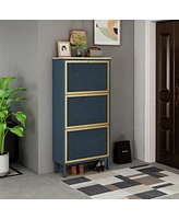 Streamdale Furniture 3 Metal Door Shoe Rack, Freestanding Modern Shoe Storage Cabinet, Metal Rattan, For Entryway - Blue