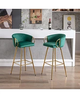 Streamdale Furniture Set of 2 Green Velvet Bar Stools with Chrome Base