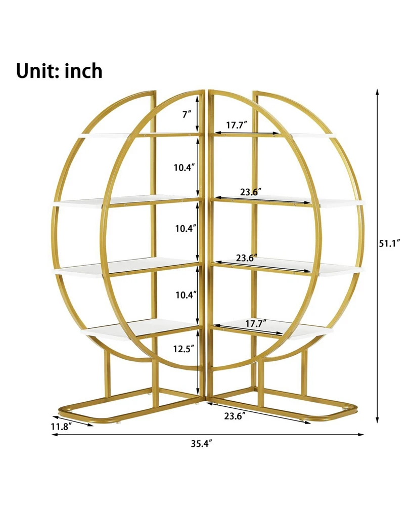 Simplie Fun 4 Tiers Home Office Open Bookshelf, Round Shaped, Different Placement Ways, Mdf Board, Metal Frame