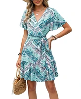 Cupshe Women's Paisley Print Mini Wrap Beach Dress