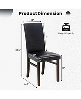 Costway Upholstered Dining Chairs Set of 2 Pu Leather Armless Solid Rubber Wood Legs