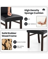 Costway Upholstered Dining Chairs Set of 2 Pu Leather Armless Solid Rubber Wood Legs