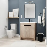 30" Freestanding Bathroom Vanity with White Ceramic Sink & Soft-Close Doors