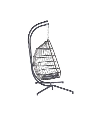 Simplie Fun 2 Person Outdoor Rattan Hanging Chair Patio Wicker Egg Chair
