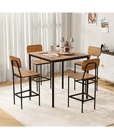 5-Piece Industrial Dining Table Set with Counter Height Table & 4 Bar Stools