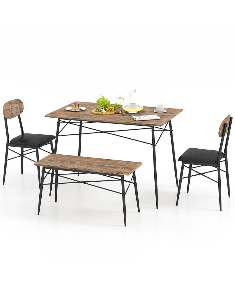 Costway 4 Piece Dining Table Set with Bench & 2 Faux Leather Upholstered Chairs for Kitchen