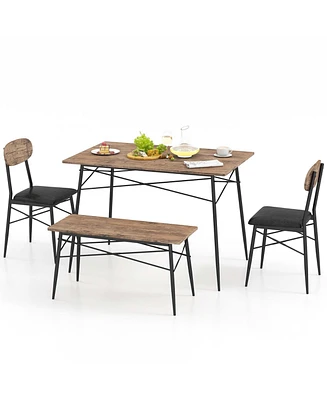 Costway 4 Piece Dining Table Set with Bench & 2 Faux Leather Upholstered Chairs for Kitchen