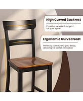 Costway Wooden Bar Stool Set of Chairs with Lvl Rubber Wood Frame, Backrest
