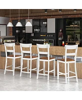 Costway Wooden Bar Stool Set of Chairs with Lvl Rubber Wood Frame, Backrest