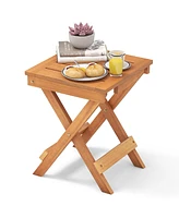 Costway 14" Compact Folding Side Table with Slatted Tabletop Stable Triangular Structure