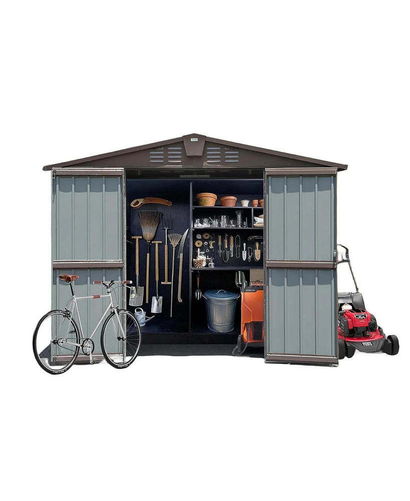 Streamdale Furniture Metal Outdoor Storage Shed 8.2' x 6.2' with Double Doors