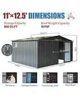 Streamdale Furniture Dark Gray 11'x12.5' Steel Frame Shed with Windows