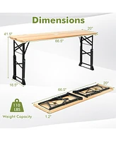 5.5 Ft Outdoor Folding Wood Picnic Table Height Adjustable Metal Frame