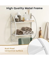 Costway Wall Mounted Bathroom Shelf with 2 Tier Bathroom Towel Rack 2 Towel Bars for Hotel