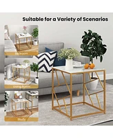 Costway 1PC 19.5'' Side Table Square Bedside Sofa Accent Coffee Table with Tempered Glass Top