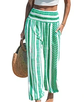 Cupshe Women's Green Geo Smocked Waist Tapered Leg Pants