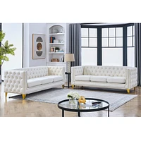 Beige Velvet Sofa Set, Modern, 2 Pieces