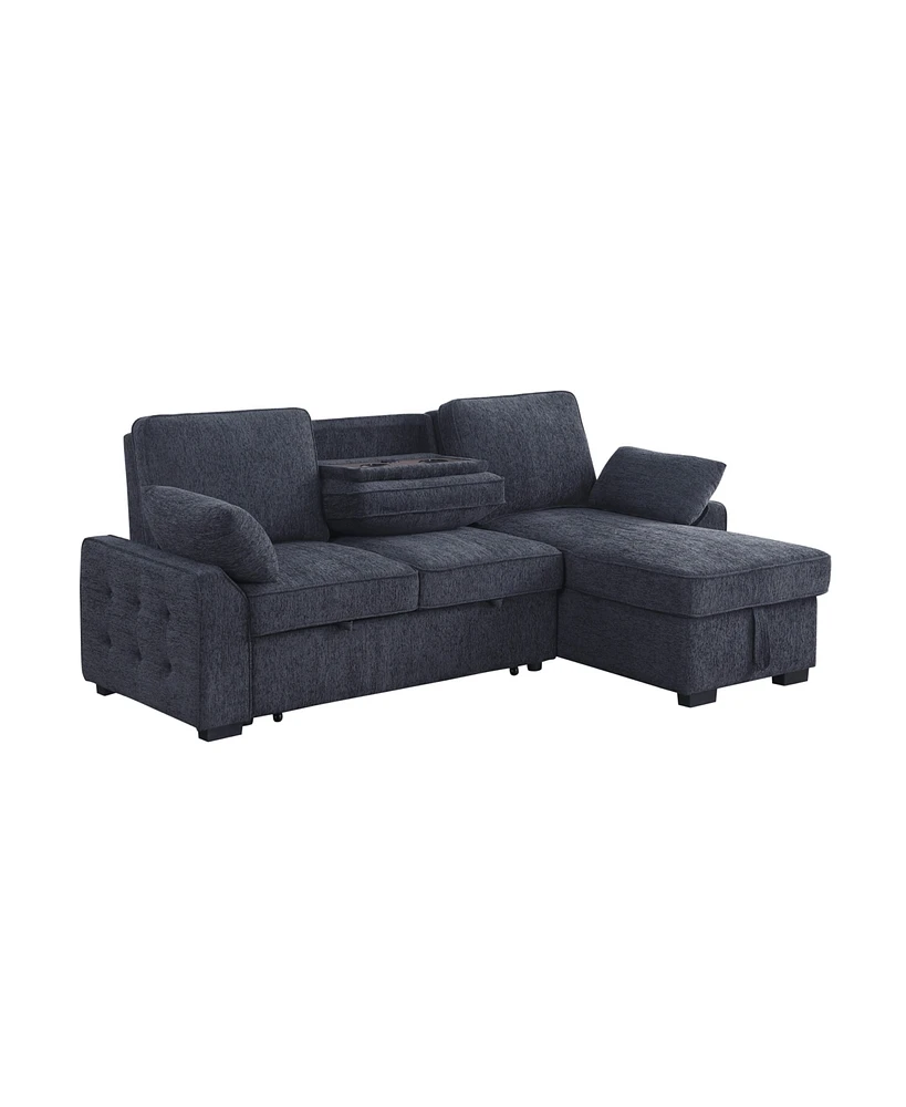 Streamdale Furniture Dark Gray Chenille Sleeper Sectional with Storage Chaise & Features