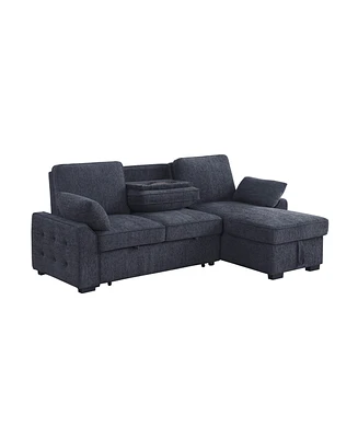 Streamdale Furniture Dark Gray Chenille Sleeper Sectional with Storage Chaise & Features