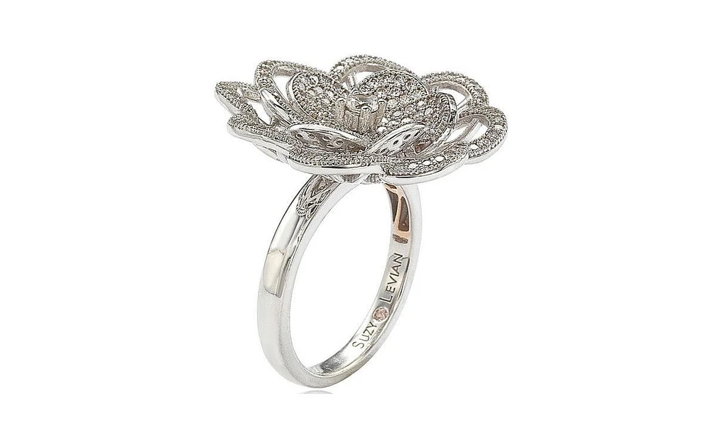 Suzy Levian New York Suzy Levian Sterling Silver Cubic Zirconia Flower Ring