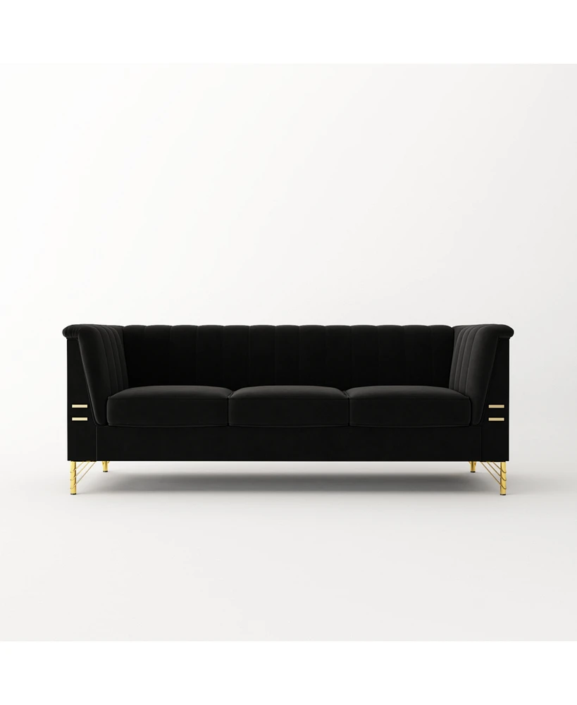 Simplie Fun Modern Velvet Chesterfield Sofa, 82.67" - Metal Legs