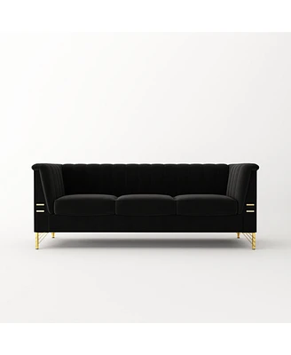 Simplie Fun Modern Velvet Chesterfield Sofa, 82.67" - Metal Legs