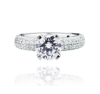 Suzy Levian New York Sterling Silver Cubic Zirconia Bridal Pave Center Stone Ring