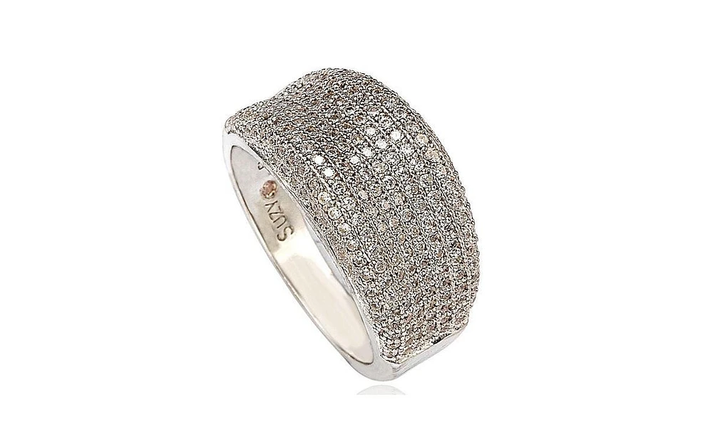 Suzy Levian New York Sterling Silver Cubic Zirconia Pave Curved Band Ring