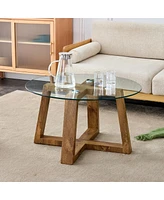 Circular glass and wood coffee tables, 31.5"x31.5"x17.7"