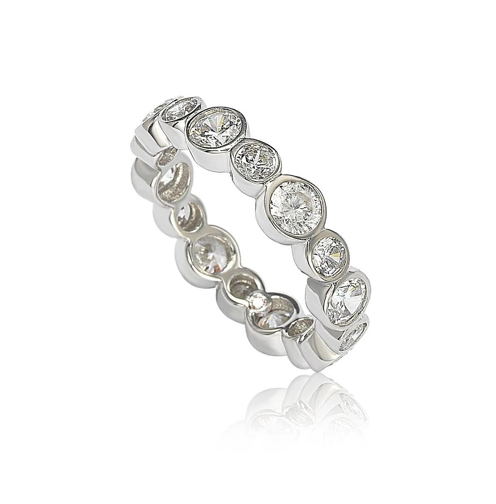 Suzy Levian Sterling Silver Cubic Zirconia Multi Circle Bezel Set Eternity Band