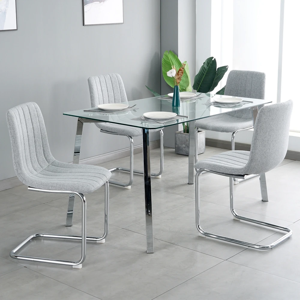 Streamdale Furniture Table & Chair Set, Glass Top, Silver Metal Legs