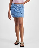 Tinseltown Juniors' Cotton Denim Cargo Miniskirt