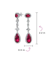 Bling Jewelry Art Deco Red Cubic Zirconia Halo Long Pear Solitaire Teardrop Cz Statement Dangle Chandelier Earrings Pageant Party