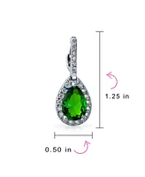 Bling Jewelry 7CT Style Halo Green Cubic Zirconia Cz Fashion Dangling Drop Teardrop Earrings For Women smaid Rhodium Plated