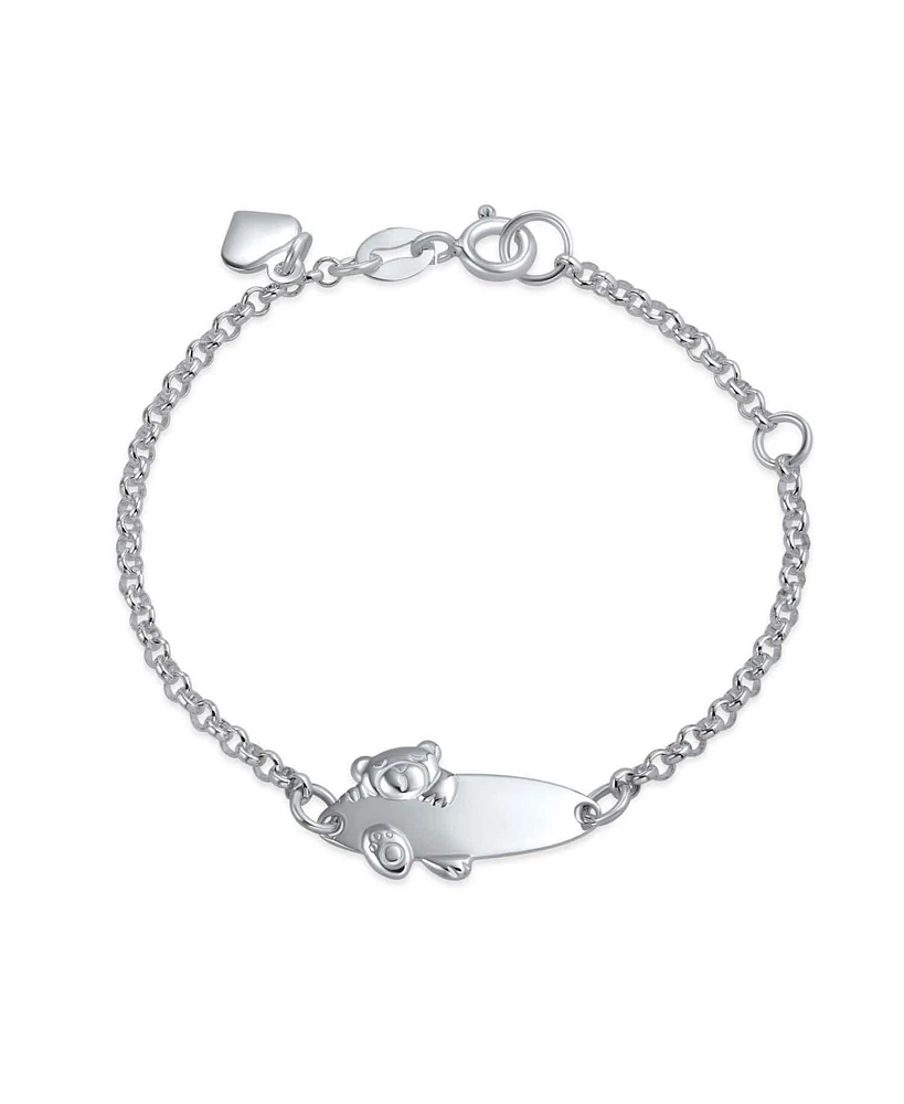 Bling Jewelry Name Plated Teddy Bear Id Identification Bracelet For Women For Silver Sterling Small Wrists 5-6 Inch