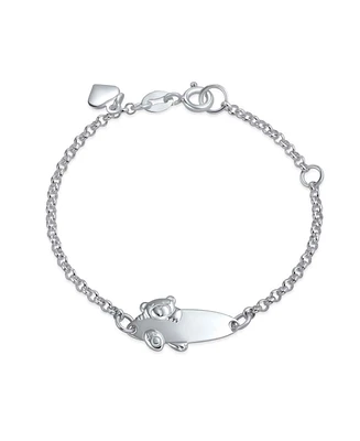 Bling Jewelry Name Plated Teddy Bear Id Identification Bracelet For Women For Silver Sterling Small Wrists 5-6 Inch