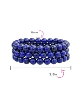 Bling Jewelry Semi Precious Gemstone Set Of 3 Blue Lapis lazuli 6MM Ball Bead Stones Stackable Strands Stretch Bracelet For Women Teen