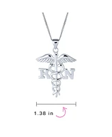 Bling Jewelry Angel Wings Stethoscope Symbol of Registered Rn Nurse Caduceus Pendant Charm Necklace For Women Graduation Sterling Silver