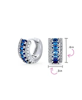 Bling Jewelry Royal Blue Cz Edge Cubic Zirconia Mini Hoop Huggie Earrings smaid Cocktail Prom 0.5" Diameter