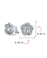 Bling Jewelry Cubic Zirconia Pave Twist Halo Cz 3D Flower Rose Clip On Earrings For Women Mother Prom Formal Holiday Party Non Pierced Ears