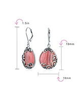 Bling Jewelry Western Style Teardrop Scroll Filigree Scroll Stabilized Pink Natural Rhodochrosite Lever Back Dangle Earrings For Women Sterling Silver