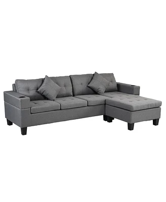 Simplie Fun Modern 4-Seat Sectional with L-Shaped Chaise and Cup Holder