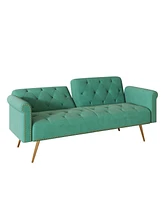 Streamdale Furniture 69.7" Green Velvet Nail Head Sofa Bed With Throw Pillow