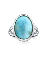 Bling Jewelry Simple Large Oval Cabochon Bezel Split Shank Statement Ring Women Sterling Silver