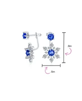 Bling Jewelry Holiday Party Winter Christmas Blue Cz 2 In 1 Ear Jackets Back Front Snowflake Stud Earrings Sterling Silver