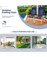 Gymax 4PCS Patio Dining Chair Aluminum Camping Adjust Portable Headrest Navy